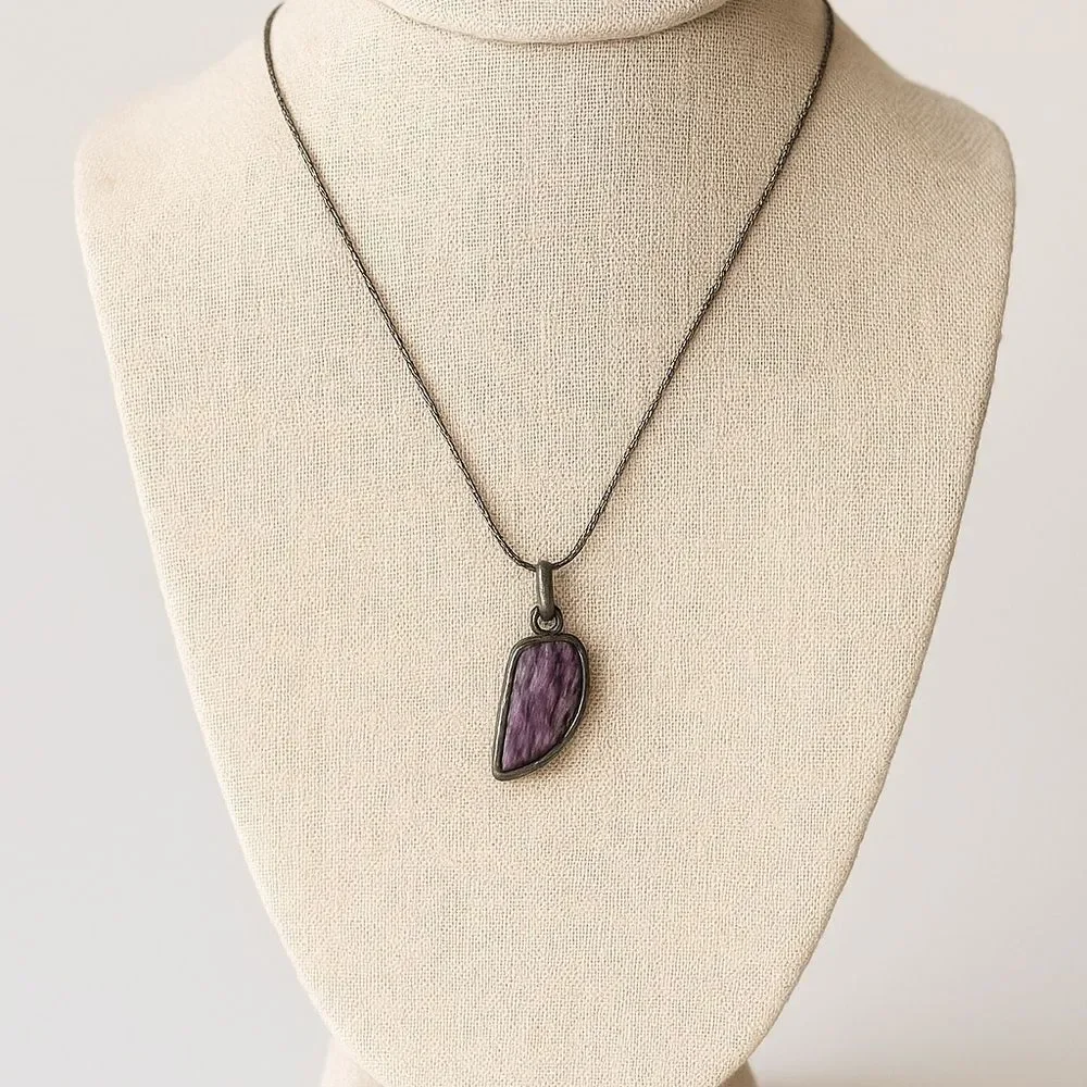 Vintage Sterling Silver Charoite Pendant w/24